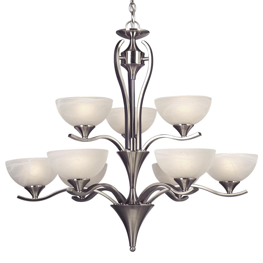 Nine Light Chandelier - Brushed Nickel w/ Marbled Glass