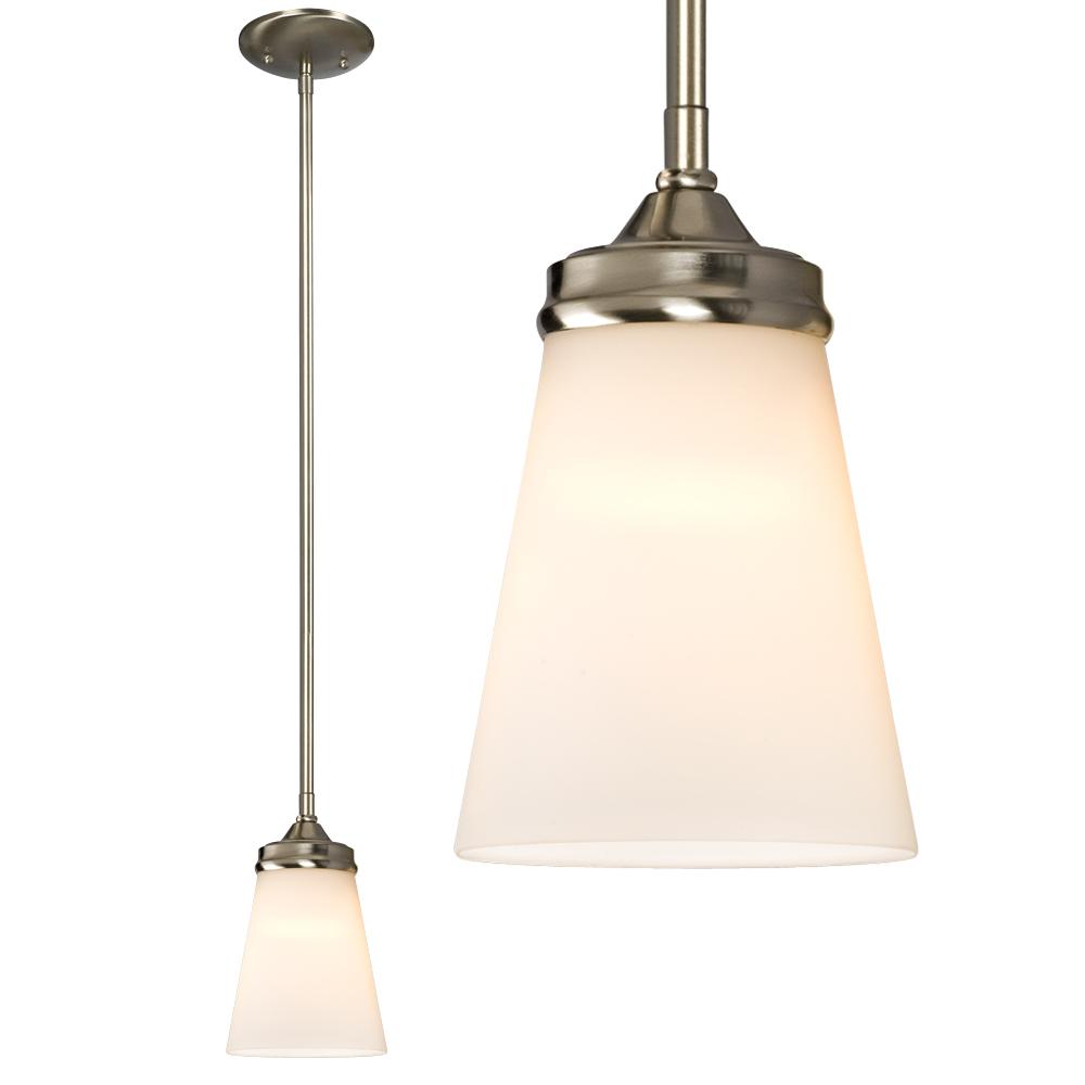 Mini Pendant w/6&#34;,12&#34;,18&#34; Extension Rods - Brushed Nickel with White Glass