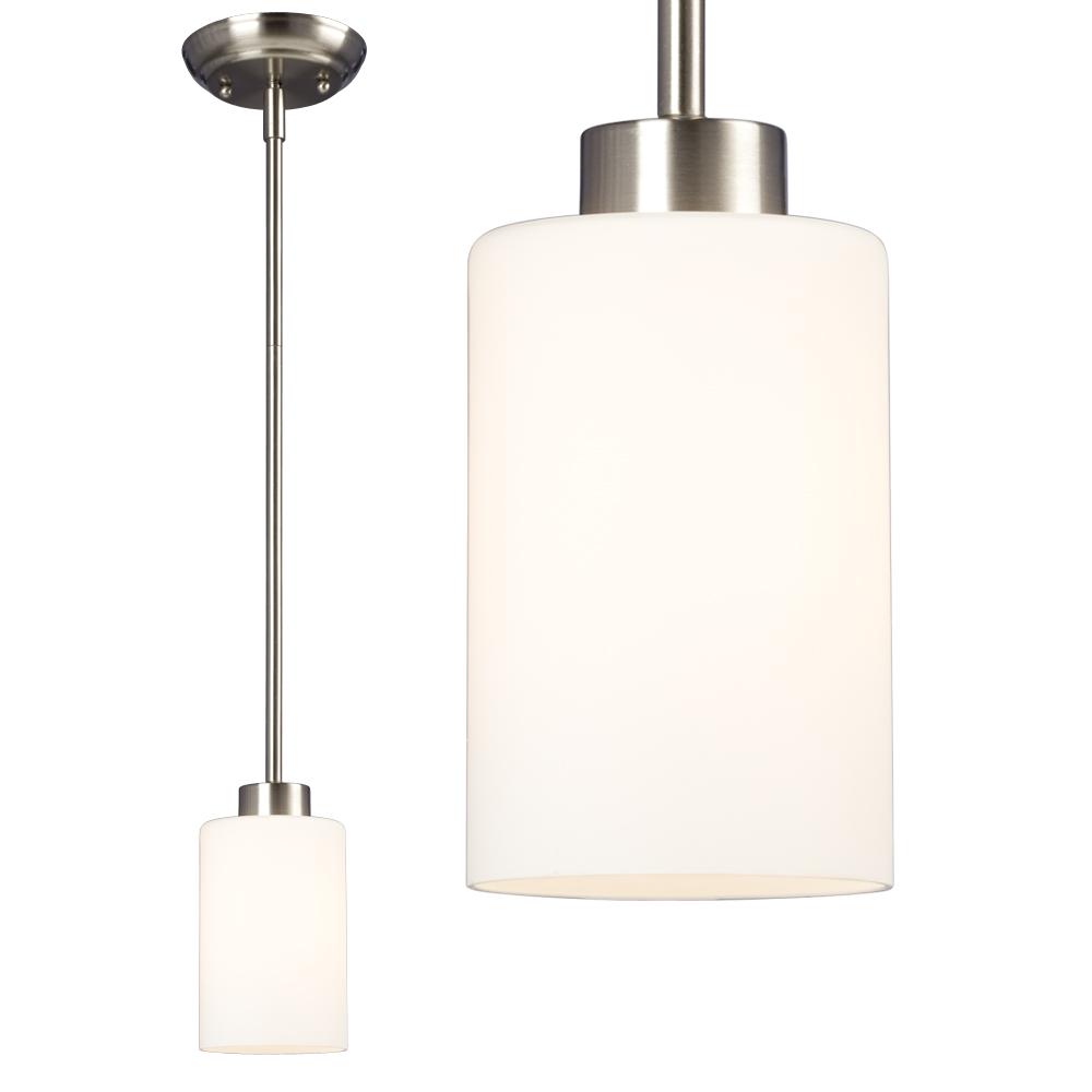 Mini-Pendant in Brushed Nickel with Satin White Glass (w 6&#34;,12&#34; & 18&#34; Extension Rods)