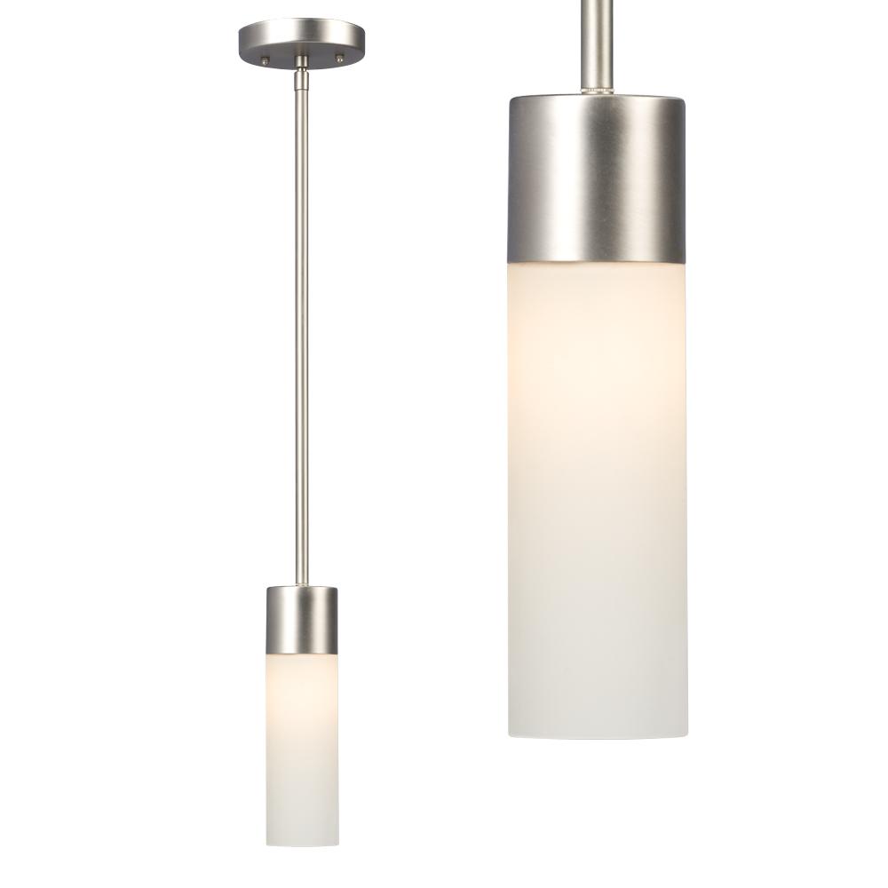 Mini Pendant w/6&#34;,12&#34;,18&#34; Extension Rods - Brushed Nickel with White Straight Glass