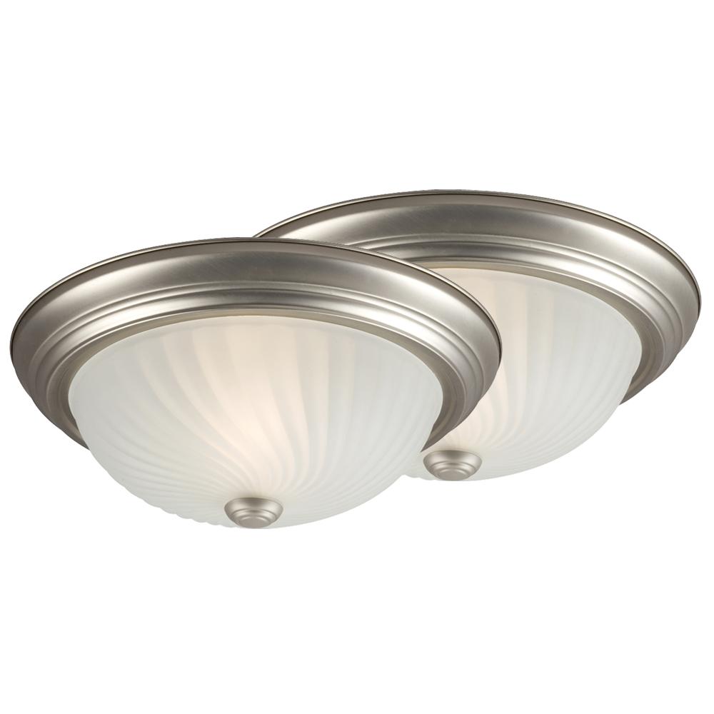 13&#34; 2-Light Flush Mount in Pewter with Frosted Swirl Glass (Twin Pack)