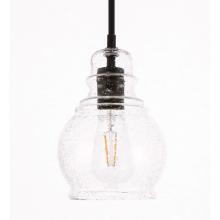 Elegant LD6201BK - Pierce 1 Light Black and Clear Seeded Glass Pendant