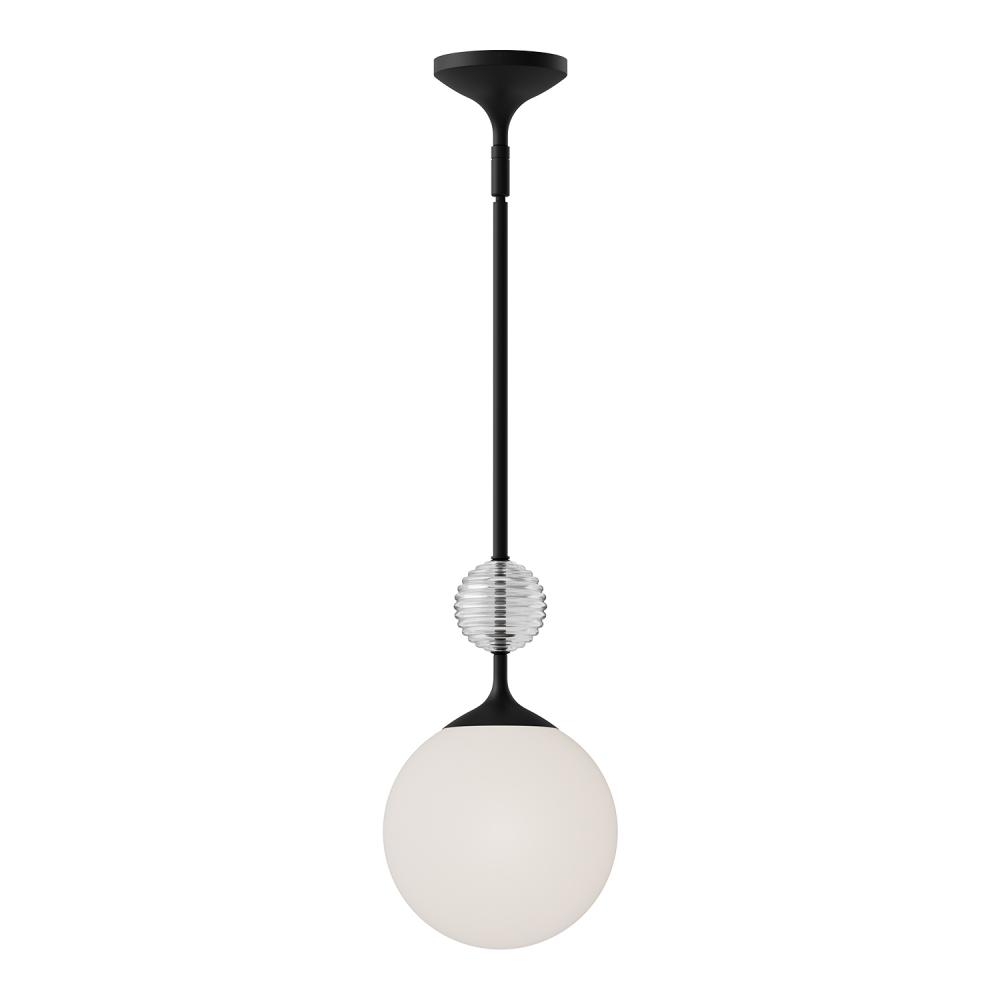 Celia 8-in Matte Black/Opal Glass 1 Light Pendant