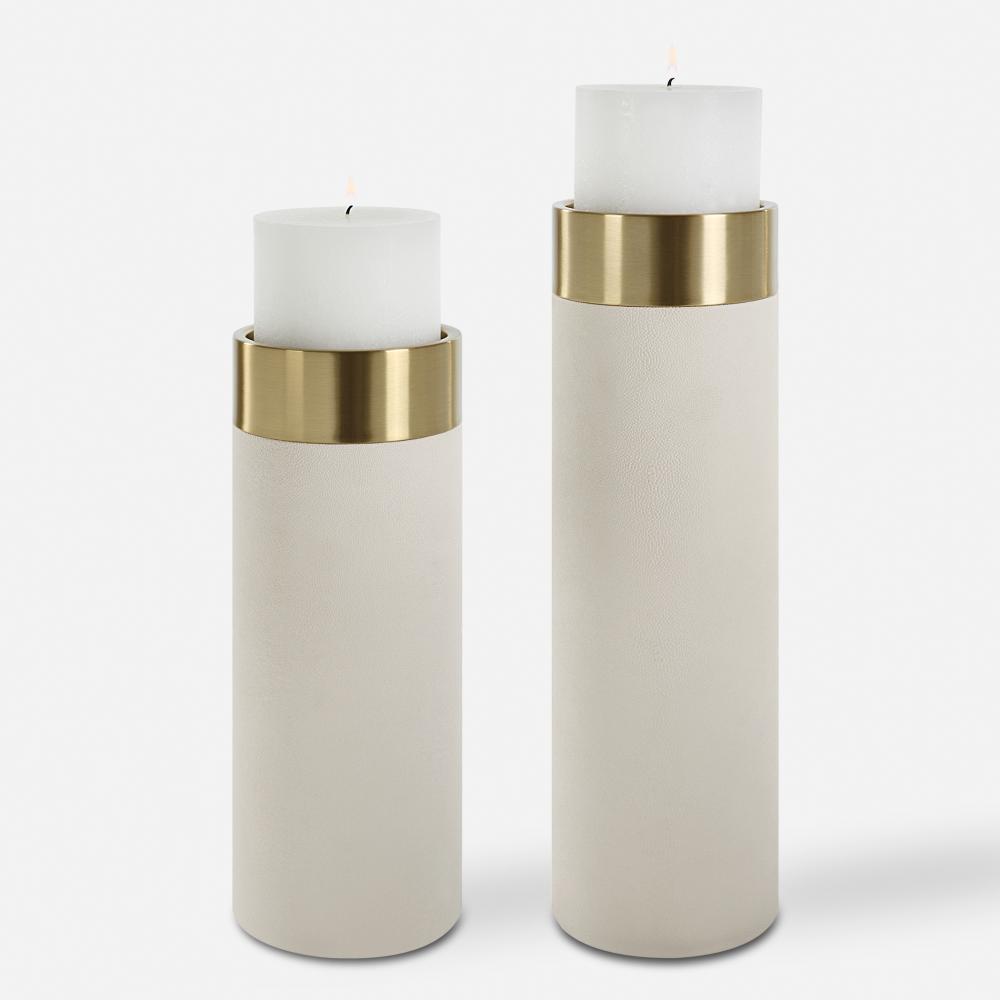 Wessex White Pillar Candleholders Set Of 2