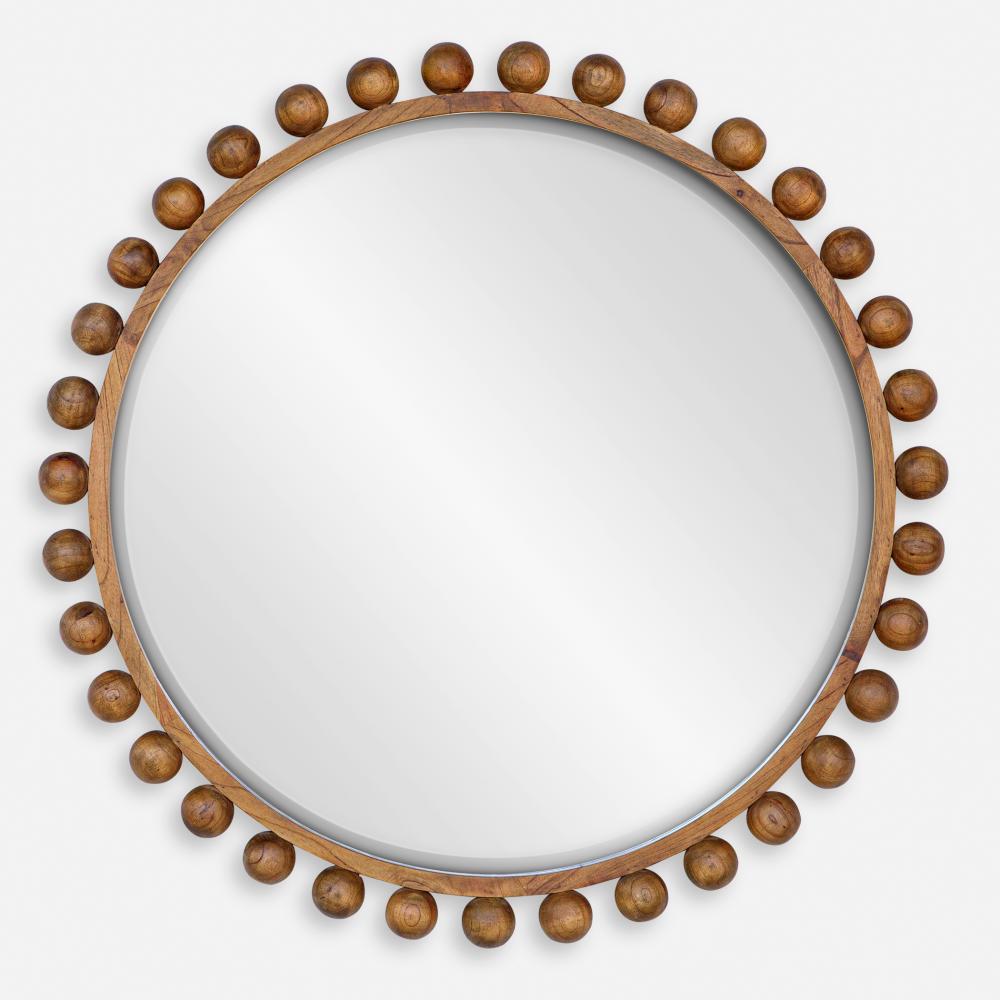 Cyra Wood Beaded Round Mirror