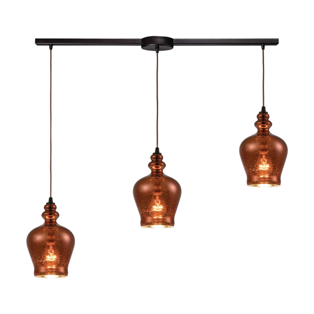 Menlow Park 3-Light Linear Mini Pendant Fixture in Oil Rubbed Bronze with Copper Plated Glass