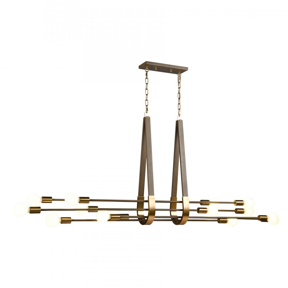 Sabine 72&#39;&#39; Wide 14-Light Linear Chandelier - Pecan with Brushed Gold