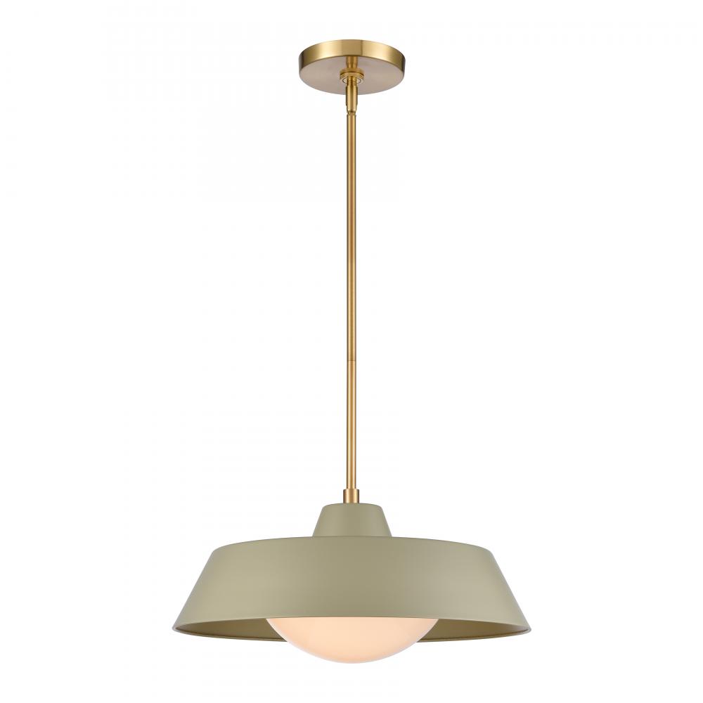 Gilman 16&#39;&#39; Wide 1-Light Pendant - Satin Brass with Sage Green