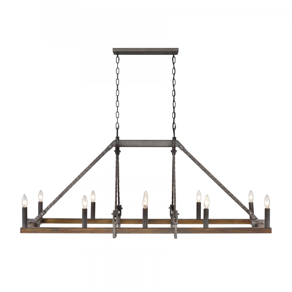 Harwell 56&#39;&#39; Wide 10-Light Linear Chandelier - Antique Millwood