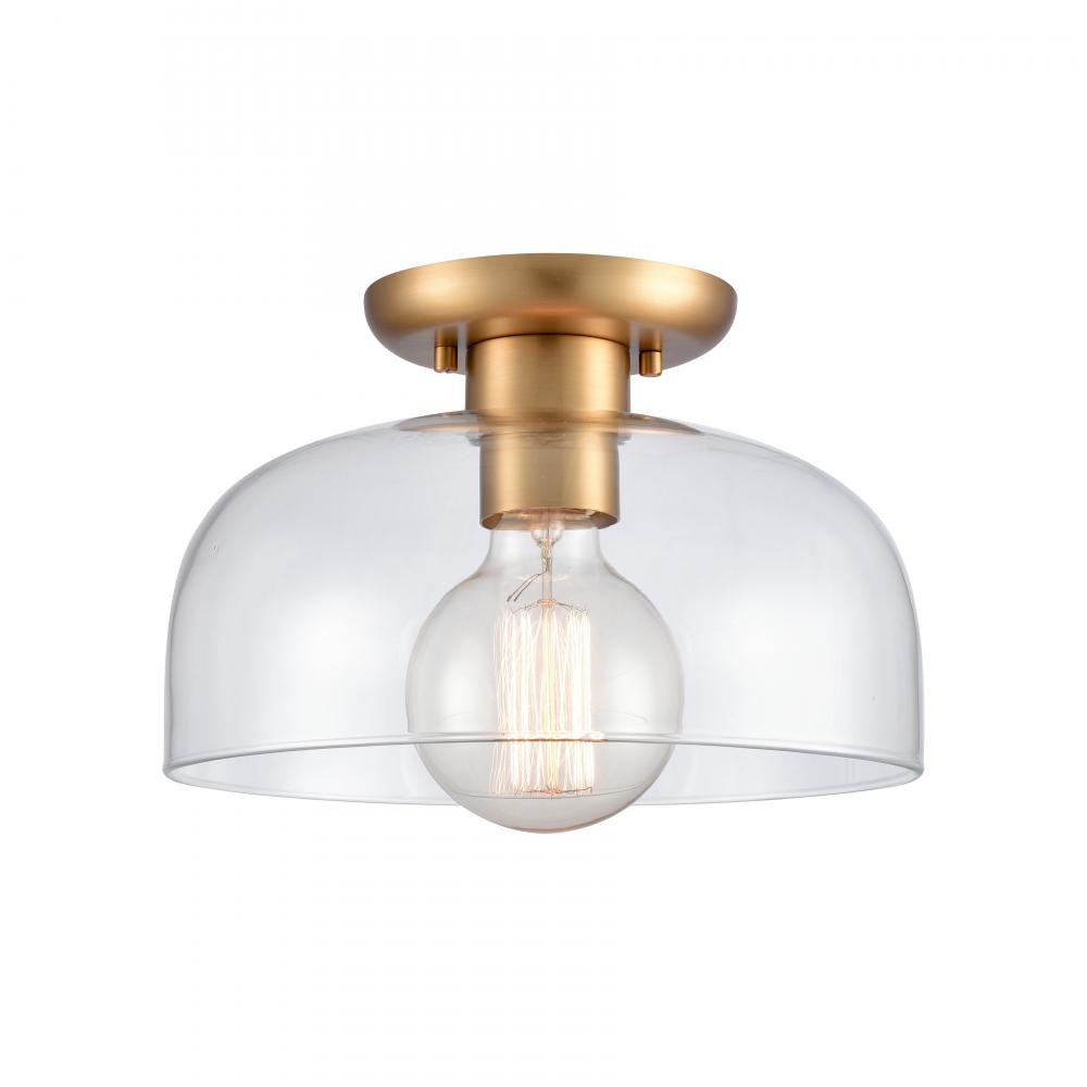 Brewer 10&#39;&#39; Wide 1-Light Semi Flush Mount - Brushed Gold