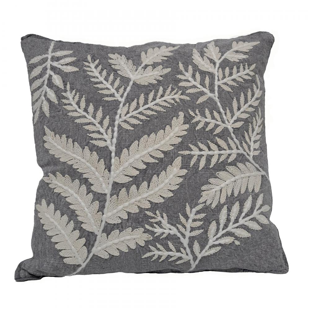 Embroidered Fern 20x20&#39;&#39; Pillow - Gray